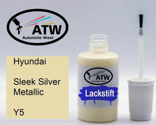 Hyundai, Sleek Silver Metallic, Y5: 20ml Lackstift, von ATW Autoteile West.